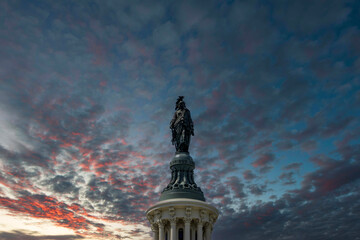 The Statue of Freedom on top of The United States Capitol building in Washington D.C.