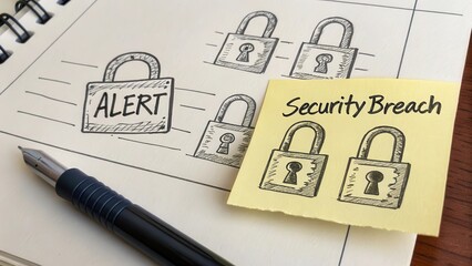 Security Alert Drawing of Locked Padlocks with Note on Breach