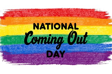 National coming out day rainbow flag with text celebrating lgbtq pride