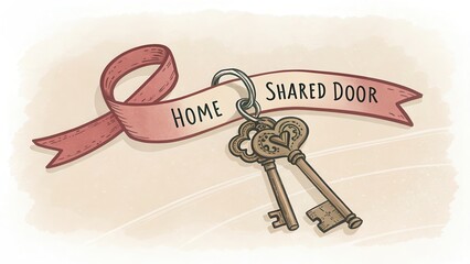 Keys to a Shared Home with Ribbon and Heart Symbol Illustrations