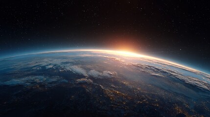 Obraz premium view of earth from space with a focus on the illuminated horizon during what appears to be sunrise or sunset it combines elements of astronomy