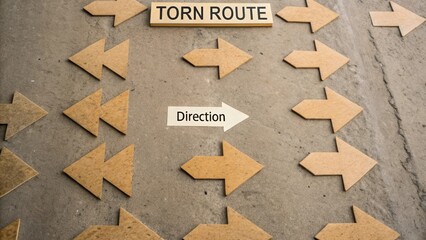 Torn Route Directional Arrows on Ground Signage and Pathway