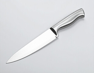 Obraz premium Stainless Steel Chef's Knife on White Background, Kitchen Utensil