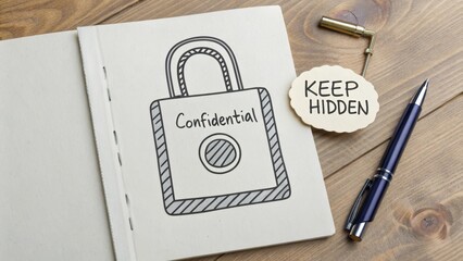 Confidential Document with Lock and Keep Hidden Note on Table