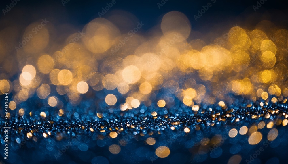 Poster the image shows an abstract background with blurred blue and gold bokeh lights, creating a sparkling