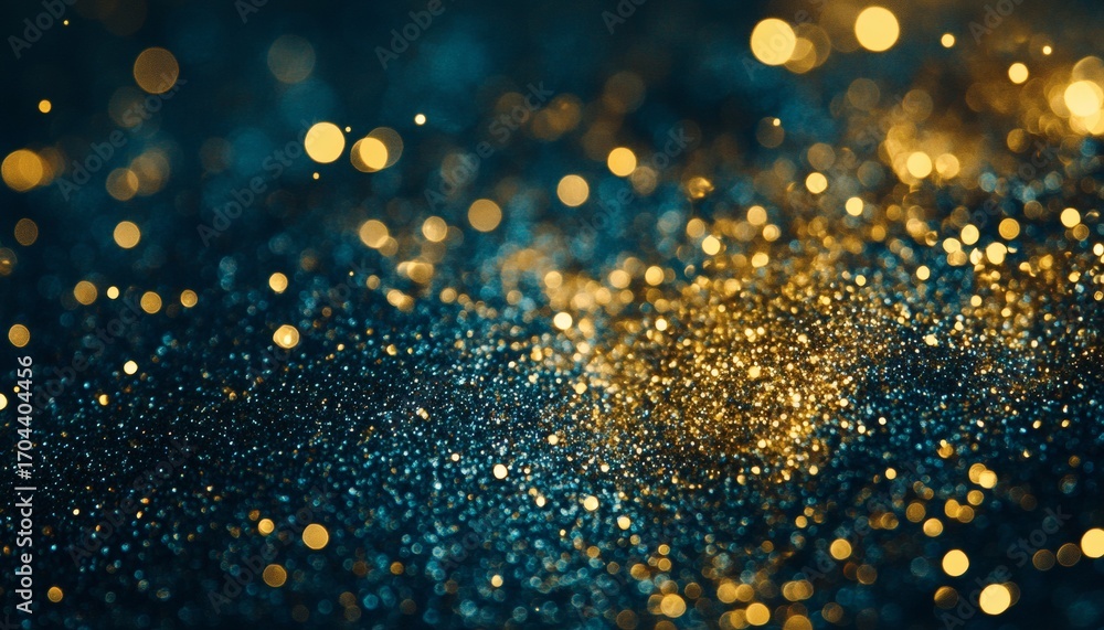 Poster the image shows a dark teal background with scattered gold bokeh lights of varying sizes and intensi