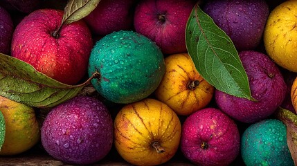 Colorful apple fruit scattered ground high quality fruit texture fruit close up fruit photography aesthetic no people no text tropical fruit