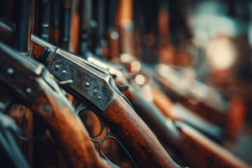 Row of Vintage Shotguns at Outdoor Gun Show