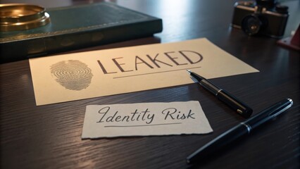 Leak Document with Fingerprint and Identity Risk Concept on Table
