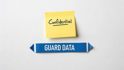 Confidential Sticky Note and Guard Data Concept on White Background