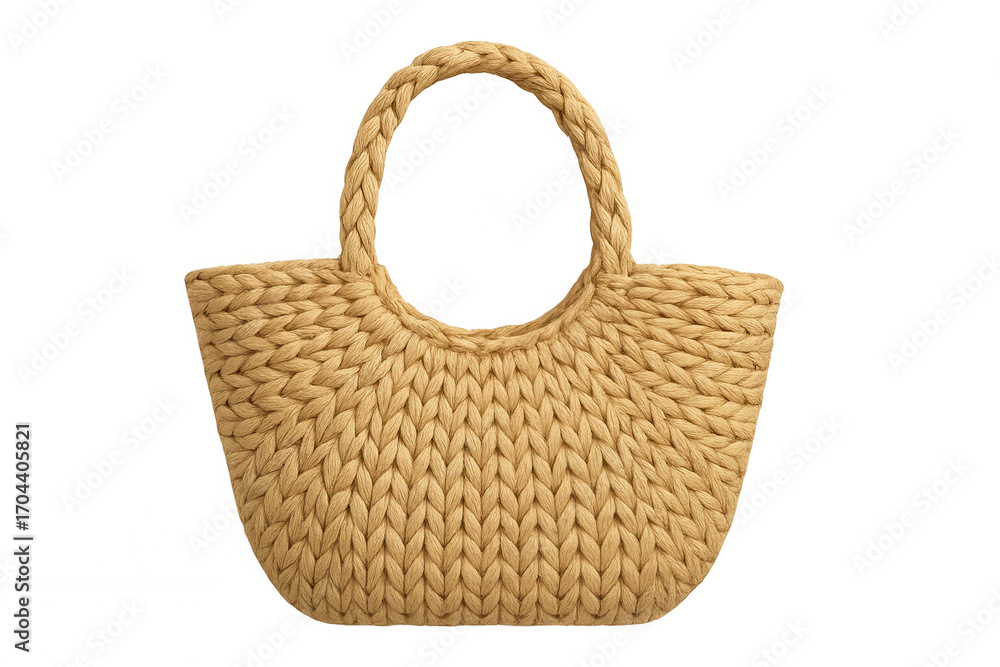 Poster raffia bag with knitted pattern isolated on transparent background, perfect for summer shopping and 