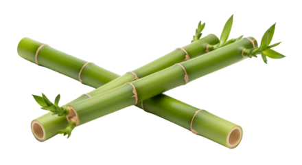Green Bamboo Stalks Crossed on Black Background