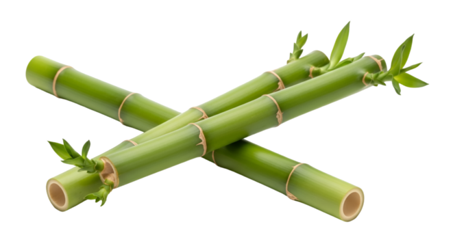 Green Bamboo Stalks Crossed on Black Background