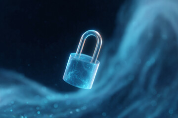 Futuristic, glowing padlock. Concept Security, privacy, digital protection. Ideal for tech, finance, or cybersecurity. Eyecatching for website or presentations.