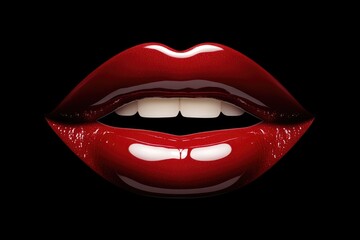 Close-Up of Glossy Red Lips with White Teeth