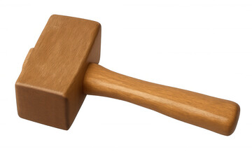 Wooden mallet resting on neutral surface, showcasing traditional woodworking tool against clean background for design and craft-related imagery