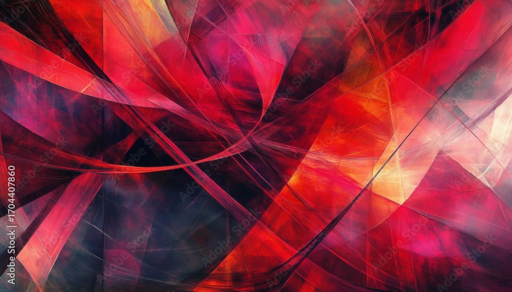 Poster the illustration shows a digital painting with abstract red and black intersecting lines creating ge