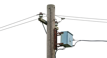 Wooden Utility Pole with Transformer and Wires