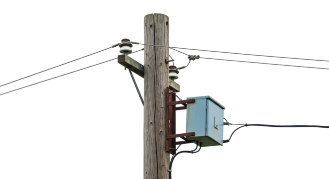 Wooden Utility Pole with Transformer and Wires