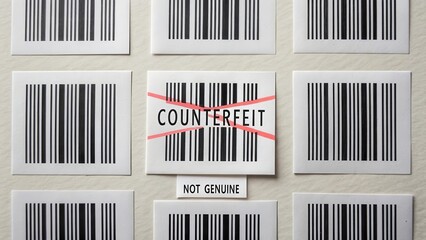 Counterfeit Labels and Barcodes with Text Not Genuine Overlay
