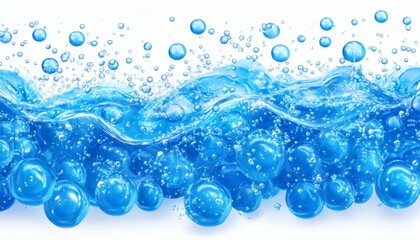 The illustration shows a wave of blue water with many large and small bubbles, some floating above the waterline.