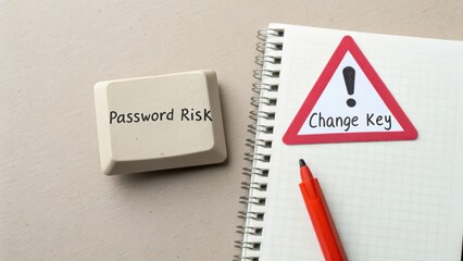 Password Security Awareness with Warning Sign and Notepad