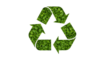 Green Recycling Symbol with Leaf Texture on Black Background