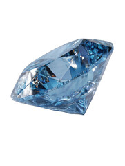 A light-blue, brilliant-cut diamond, angled