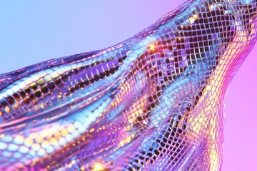 Shimmering, iridescent fabric with a grid pattern.