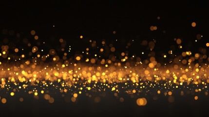 abstract golden glitter lights floating on a black background