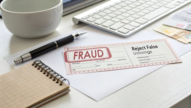 Fraud Alert Notice on Desk with Office Supplies for Serious Warning