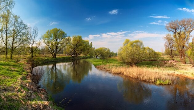 Beautiful Spring Landscape Trees On The Banks Of The Pekhorka River In Balashikha In April