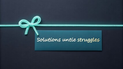 Solutions Untie Struggles with Ribbon and Tag on Dark Background