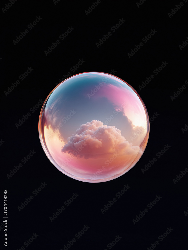Poster dreamy conceptual image featuring a colorful sunset cloudscape perfectly contained within a shimmeri