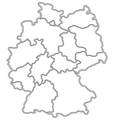 Outline map of Germany with state borders, simple black and white vector illustration