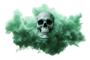Human skull emerging from toxic green smoke cloud on background Keywords: skull, human isolated on a transparent background
