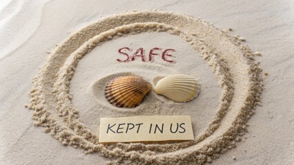 Message in Sand with Shells and Text on a Beach Environment