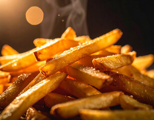 Steaming Pile of Golden French Fries with Salt