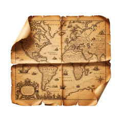 Vintage World Map with Ships and Ornate Cartouche