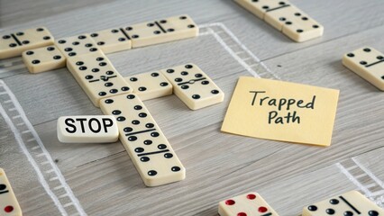 Creative Concept of Domino Game with Stop Sign and Trapped Path