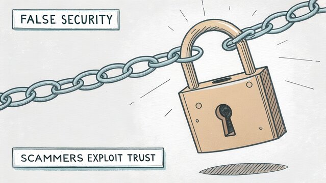 Illustration of false security and trust exploitation in scams