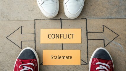 Two Pairs of Sneakers Representing Conflict and Stalemate in Relationships