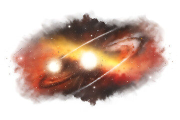 Twin Stars and Galaxy Nebula on Transparent Background space cosmos isolated on a transparent background