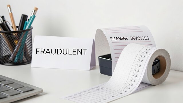Fraudulent Activity Alert in Business with Invoices and Desk Supplies