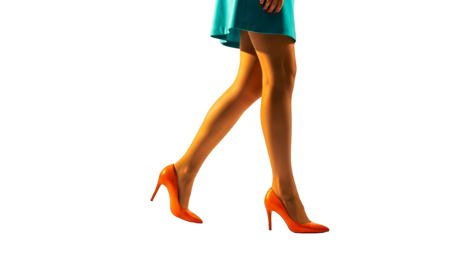 Woman's Legs in Orange Heels Walking