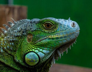 Obraz premium Close-up of a vibrant green iguana's head