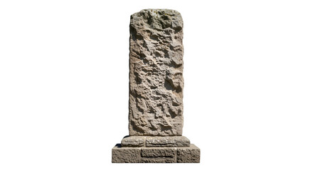 Ancient Stone Pillar with Rough Texture on Black Background