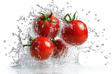 Fresh tomatoes in water splash.