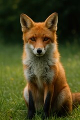 Red Fox Sitting on Grass with Direct Gaze.jpeg