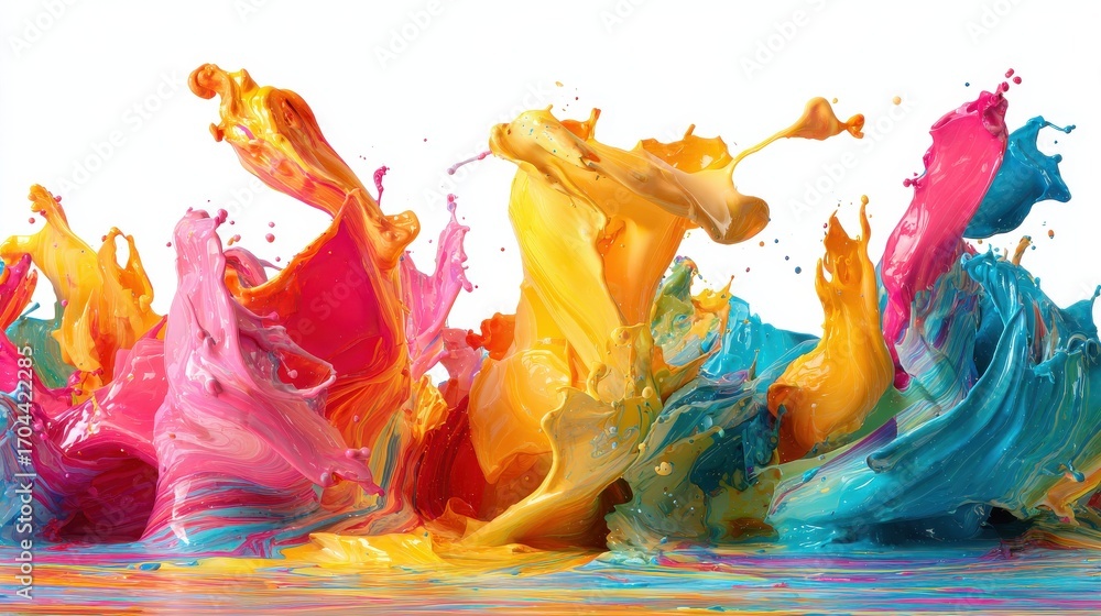 Poster colorful paint splashes forming a dynamic and vibrant background with transparent background